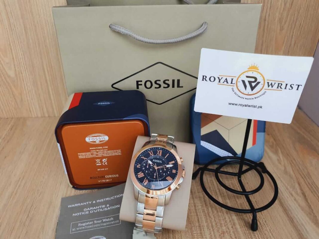 Fossil Men S Chronograph Two Tone Stainless Steel Blue Dial Mm Watch