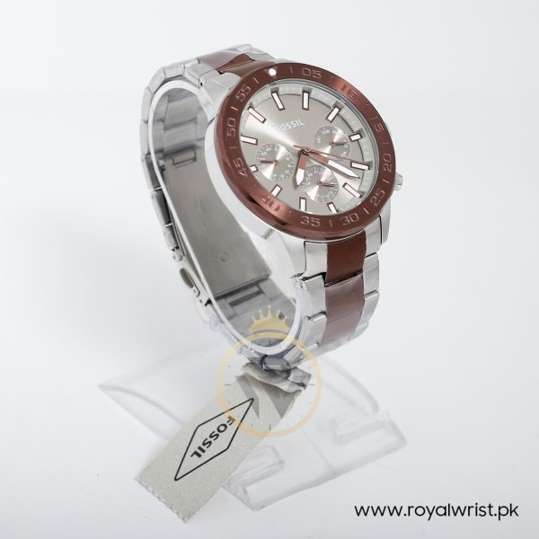 Fossil Mens Chronograph Two Tone Stainless Steel Silver Brown Dial