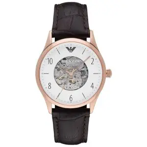 Emporio Armani Men's Automatic Brown Leather Strap White Dial 41mm Watch AR1920
