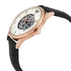 Emporio Armani Automatic Men's White Dial Black Leather Watch AR1924