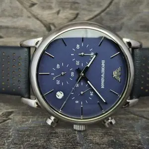 Emporio Armani Men's Blue Dial Leather Band Watch AR1736