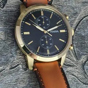 Fossil Men's Chronograph Leather Band Black Dial Watch FS5338