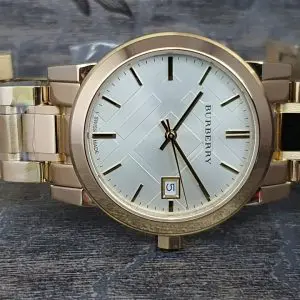 Burberry Ladies Stainless Steel White Dial Gold tone Watch BU9103