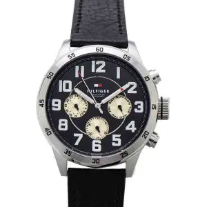 Tommy Hilfiger Men’s Quartz Leather Strap Black Dial 46mm Watch 1791050