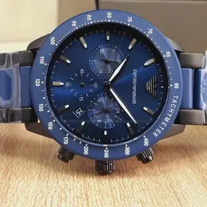 Emporio Armani Men’s Chronograph Quartz Analog Stainless Steel Blue Dial Watch AR70001