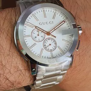 Gucci Men’s Analog Quartz Display Swiss Made Stainless Steel Silver Watch YA101201