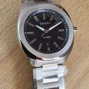 Gucci Men’s Analog Quartz Stainless Steel Swiss Made Black Dial Watch YA142301