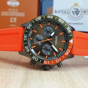 Fossil Men’s Chronograph Quartz Orange Silicone Strap 45mm Watch BQ2500