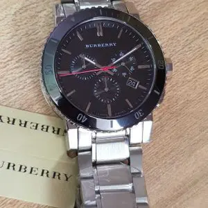 BURBERRY Men’s Chronograph Swiss made Stainless Steel Black Dial 42mm Watch BU9380