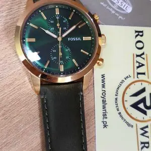 Fossil Men’s Chronograph Quartz Green Leather Strap Green Dial 44mm Watch FS5599