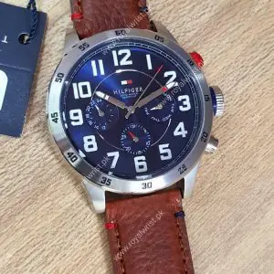 Tommy Hilfiger Men’s Quartz Brown Leather Strap Blue Dial 46mm Watch 1791066