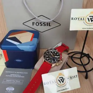 Fossil Men’s Quartz Red Silicone Strap Grey Dial 45mm Watch BQ2499