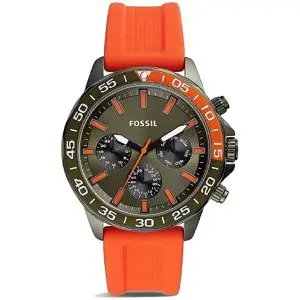 Fossil Men’s Chronograph Quartz Orange Silicone Strap 45mm Watch BQ2500