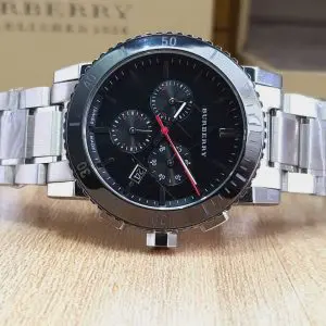 BURBERRY Men’s Chronograph Swiss made Stainless Steel Black Dial 42mm Watch BU9380