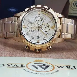 Fossil Men’s Chronograph Quartz Stainless Steel Gold Dial 45mm Watch FS4867