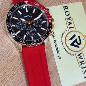 Fossil Men’s Quartz Red Silicone Strap Grey Dial 45mm Watch BQ2499