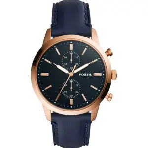 Fossil Men’s Chronograph Quartz Blue Leather Strap Blue Dial 44mm Watch FS5436