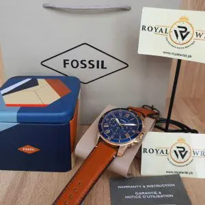 Fossil Men’s Quartz Leather Strap Blue Dial 44mm Watch FS5268