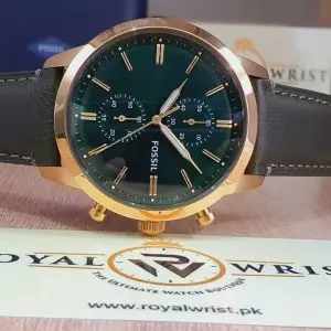 Fossil Men’s Chronograph Quartz Green Leather Strap Green Dial 44mm Watch FS5599