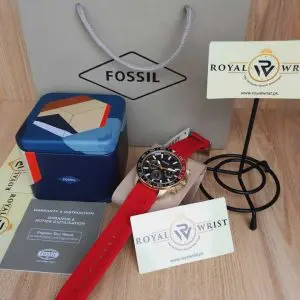 Fossil Men’s Quartz Red Silicone Strap Grey Dial 45mm Watch BQ2499