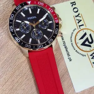 Fossil Men’s Quartz Red Silicone Strap Grey Dial 45mm Watch BQ2499
