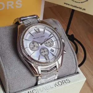 Michael Kors Women’s Chronograph Quartz Stainless Steel Silver Dial 44mm Watch MK6728
