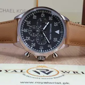 Michael Kors Men’s Chronograph Quartz Leather Strap Grey Dial 45mm Watch MK8616