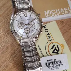 Michael Kors Women’s Chronograph Quartz Stainless Steel Silver Dial 44mm Watch MK6728