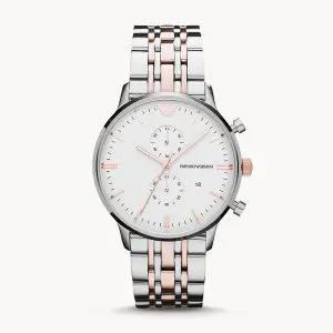 Emporio Armani Men’s Chronograph Quartz Stainless Steel White Dial 43mm Watch AR0399
