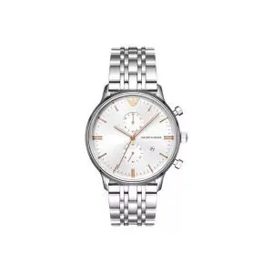 Emporio Armani Men’s Chronograph Quartz Stainless Steel Silver Dial 43mm Watch AR1933