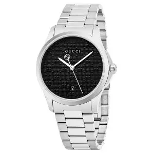 Gucci Men’s Swiss Made Quartz Stainless Steel Black Dial 38mm Watch YA126460