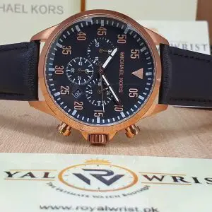 Michael Kors Men’s Chronograph Quartz Leather Strap Black Dial 45mm Watch MK8535