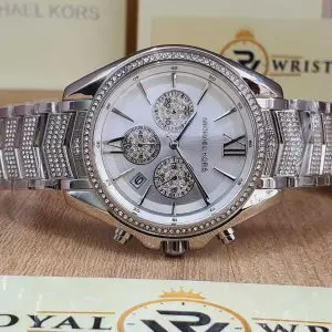 Michael Kors Women’s Chronograph Quartz Stainless Steel Silver Dial 44mm Watch MK6728