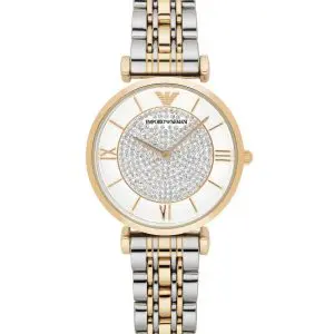 Emporio Armani Women’s Analog Two Tone Stainless Steel White Dial 42mm Watch AR8031