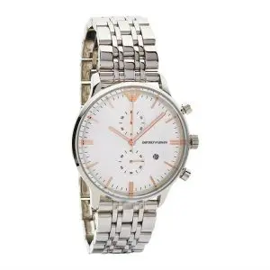 Emporio Armani Men’s Chronograph Quartz Stainless Steel Silver Dial 43mm Watch AR1933