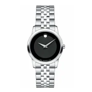 Movado Women’s Quartz Swiss Made Stainless Steel Black Dial 28mm Watch 0606505