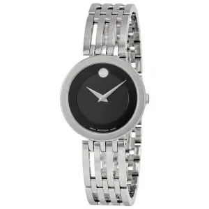Movado Women’s Quartz Swiss Made Stainless Steel Black Dial 28mm Watch 0607051