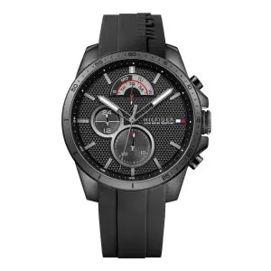 Tommy Hilfiger Men’s Quartz Black Silicone Strap Black Dial 46mm Watch 1791352