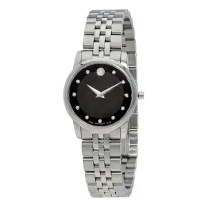Movado Women's Quartz Swiss Made Stainless Steel Black Dial 28mm Watch 0606858