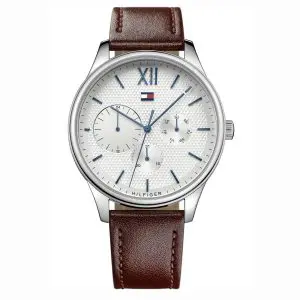 Tommy Hilfiger Men’s Quartz Leather Strap Silver Dial 44mm Watch 1791418