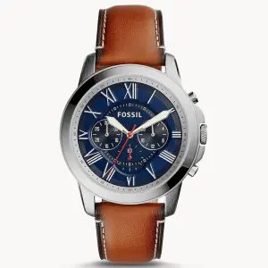 Fossil Men’s Chronograph Quartz Brown Leather Strap Navy Blue Dial 44mm Watch FS5210 (Like New)