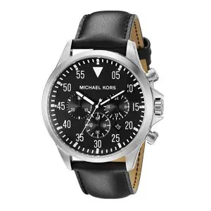 Michael Kors Men’s Chronograph Quartz Leather Strap Black Dial 45mm Watch MK8442