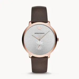 Emporio Armani Men’s Quartz Leather Strap Silver Dial 42mm Watch AR11163