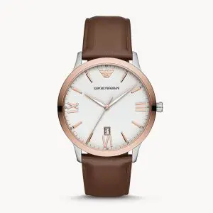 Emporio Armani Men’s Quartz Leather Strap White Dial 44mm Watch AR11211