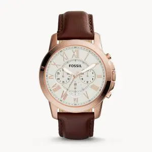Fossil Men’s Chronograph Quartz Leather Strap White Dial 44mm Watch FS4991