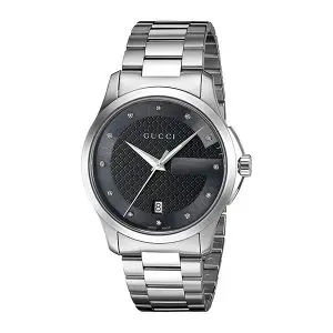 Gucci Unisex Swiss Made Quartz Stainless Steel Black Dial 38mm Watch YA126456