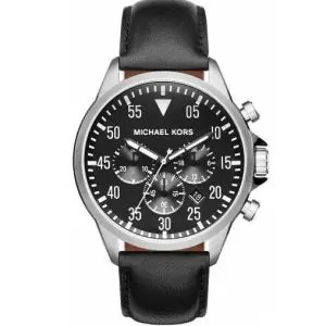 Michael Kors Men’s Chronograph Quartz Leather Strap Black Dial 45mm Watch MK8442
