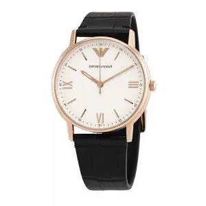 Emporio Armani Men's Quartz Black Leather Strap White Dial 41mm Watch AR80015M (Without Tag)