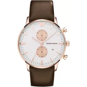 Emporio Armani Men’s Quartz Leather Strap White Dial 43mm Watch AR0398