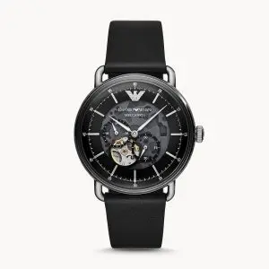 Emporio Armani Men’s Automatic Leather Strap Black Dial 43mm Watch AR60026